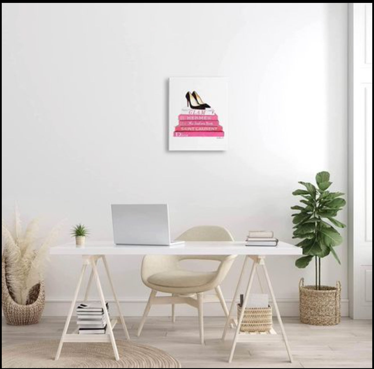 Stupell Industries Glam Pink Fashion Books Black Pump Hells Stretched Canvas Wall Art