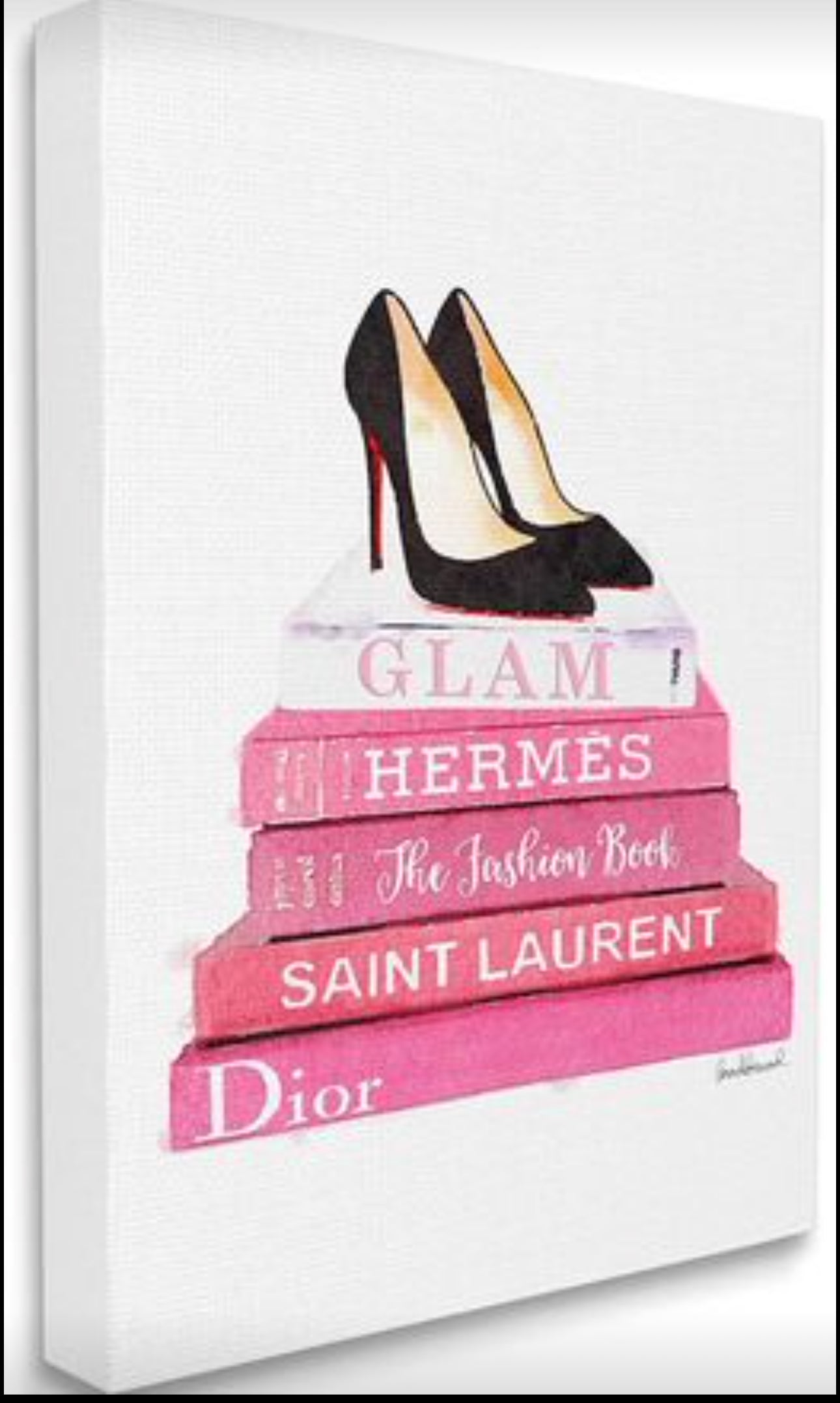 Stupell Industries Glam Pink Fashion Books Black Pump Hells Stretched Canvas Wall Art