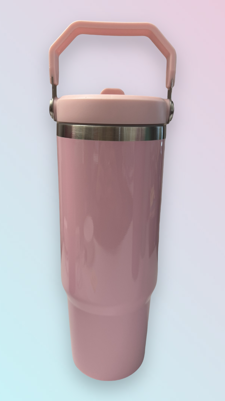 30oz Stainless Steel Tumbler with Flip Straw & Handle