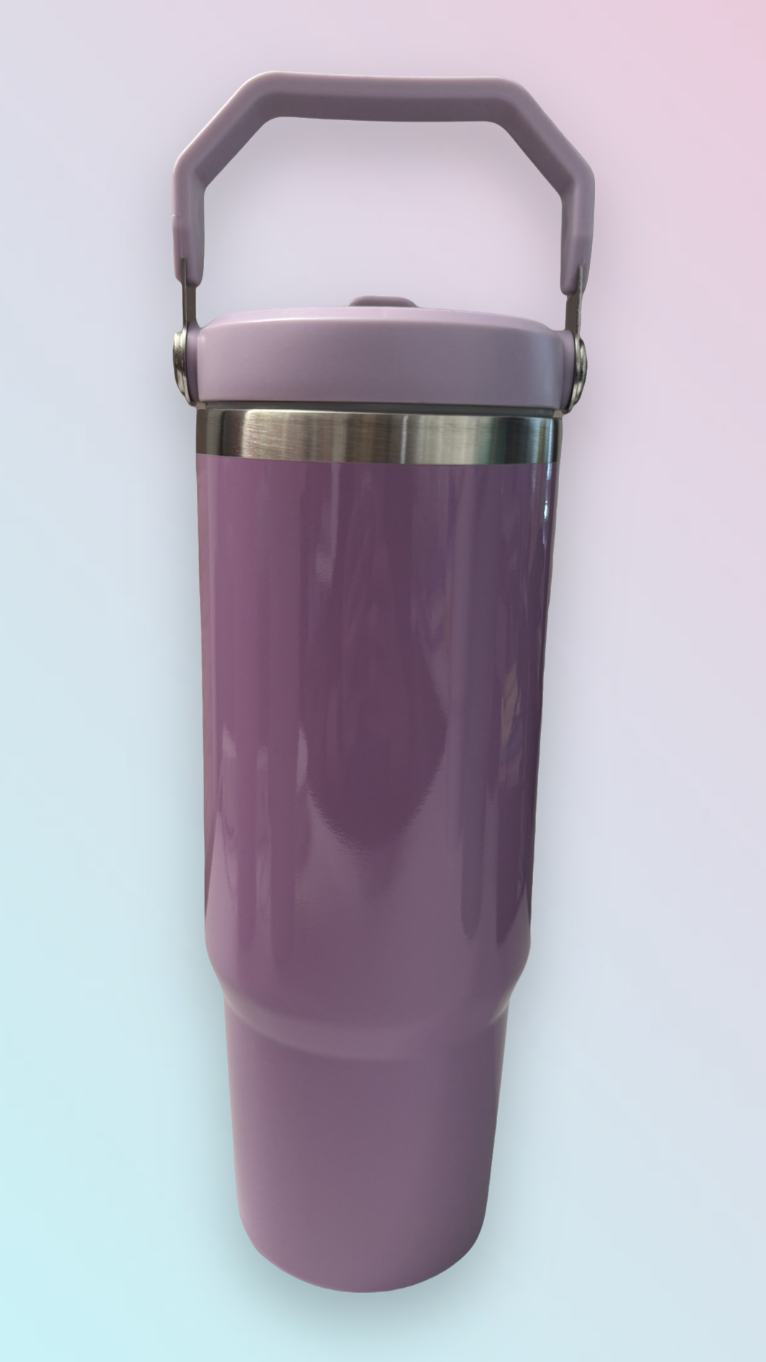 30oz Stainless Steel Tumbler with Flip Straw & Handle