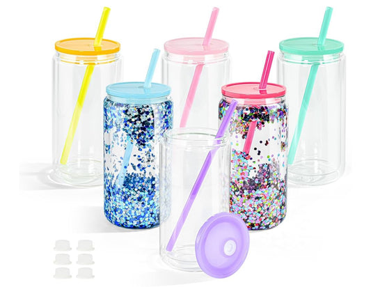 16oz Snow Globe Glass Cup with Colored Lids