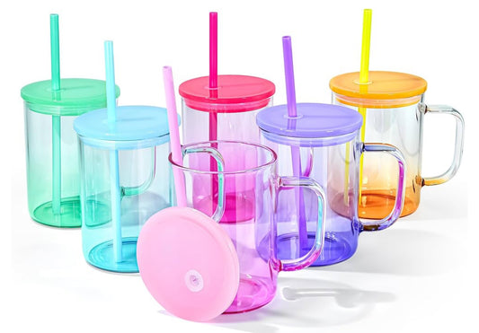 16oz Gradient Glass Cups w/ Handles